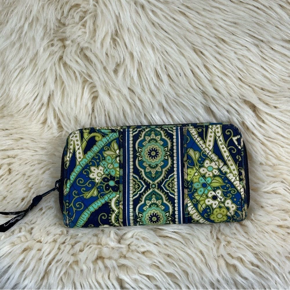 Vera Bradley Blue and Green Patterned Wallet - Picture 1 of 8